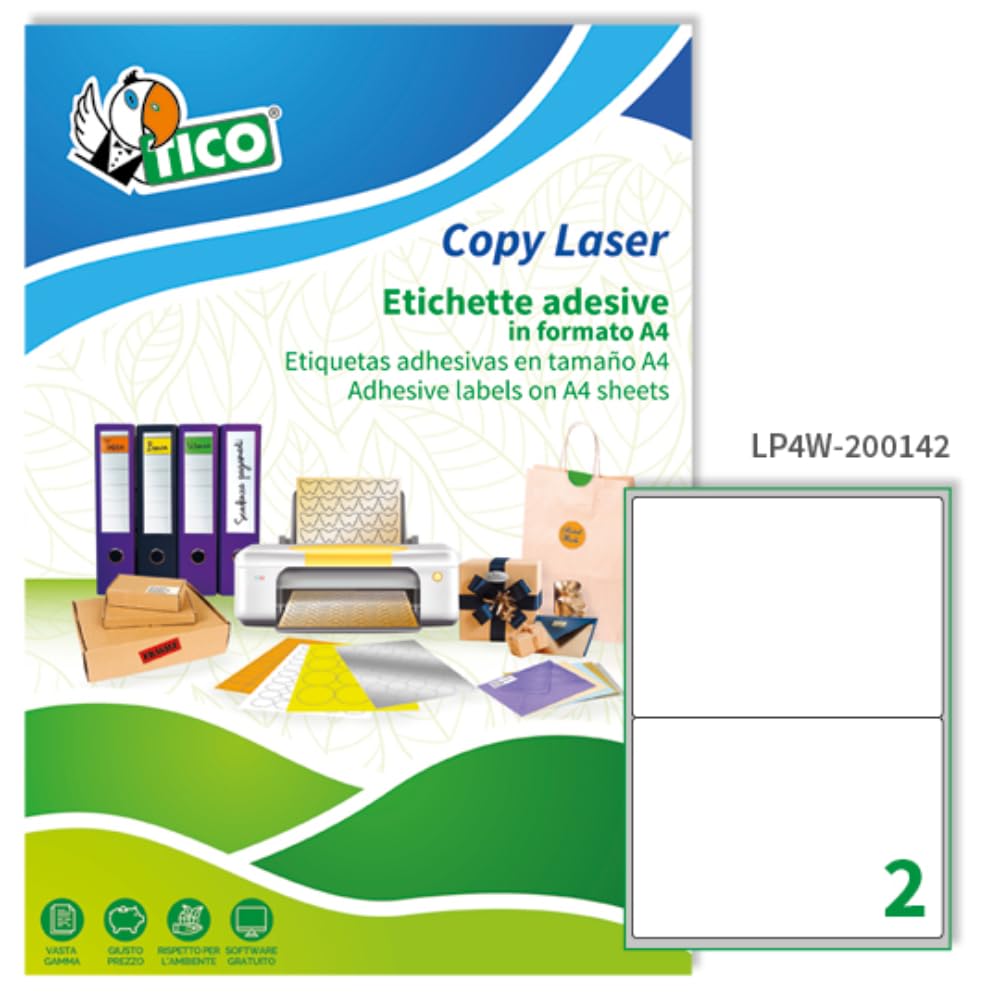 Tico Italia LP4W-​200142 Etichette, Angoli Arrotondati, 200 x 142, Bianco, 100 Pezzi