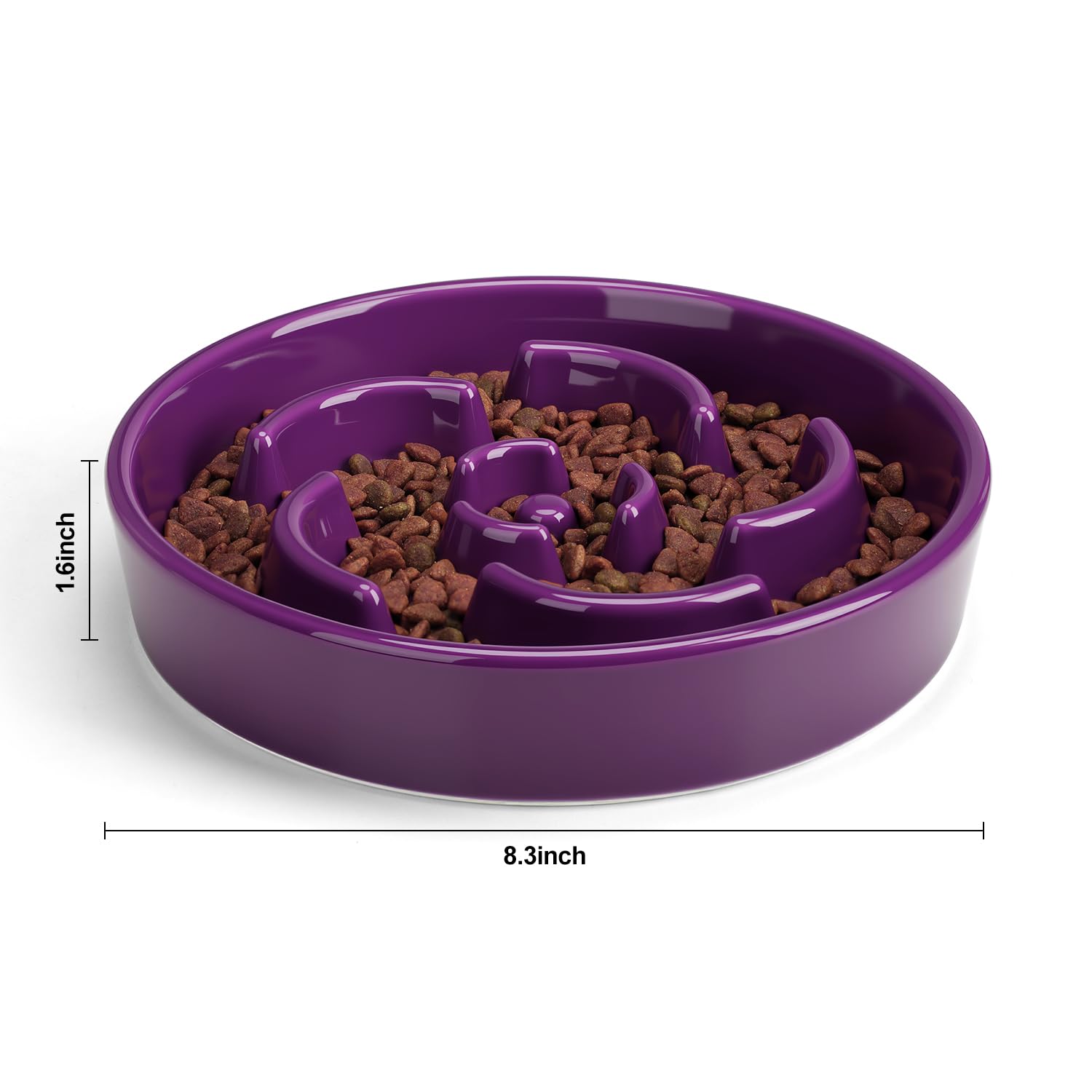 Slow Feeder Dog Bowl, Ceramic 8.3 inch Dog Food Bowls for Small, Medium, and Large Breed, Anti-Slip Maze Puzzle Food Dish to Slow Down Eating (Deep Purple, 8.3 inch) - image 5