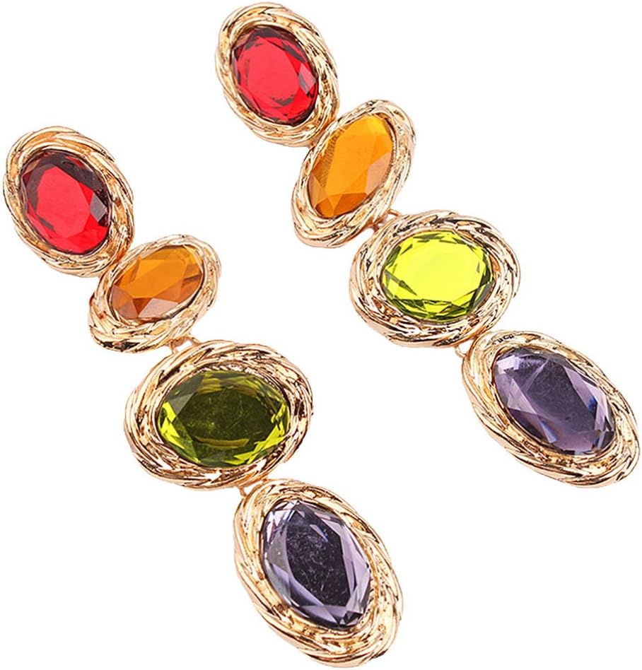 Happyyami Retro Gem Earrings Long Shining Rhinestone Eardrop Colorful Dangle Earrings for Women Vintage Style Party Beach Travel Jewelry - Image 7