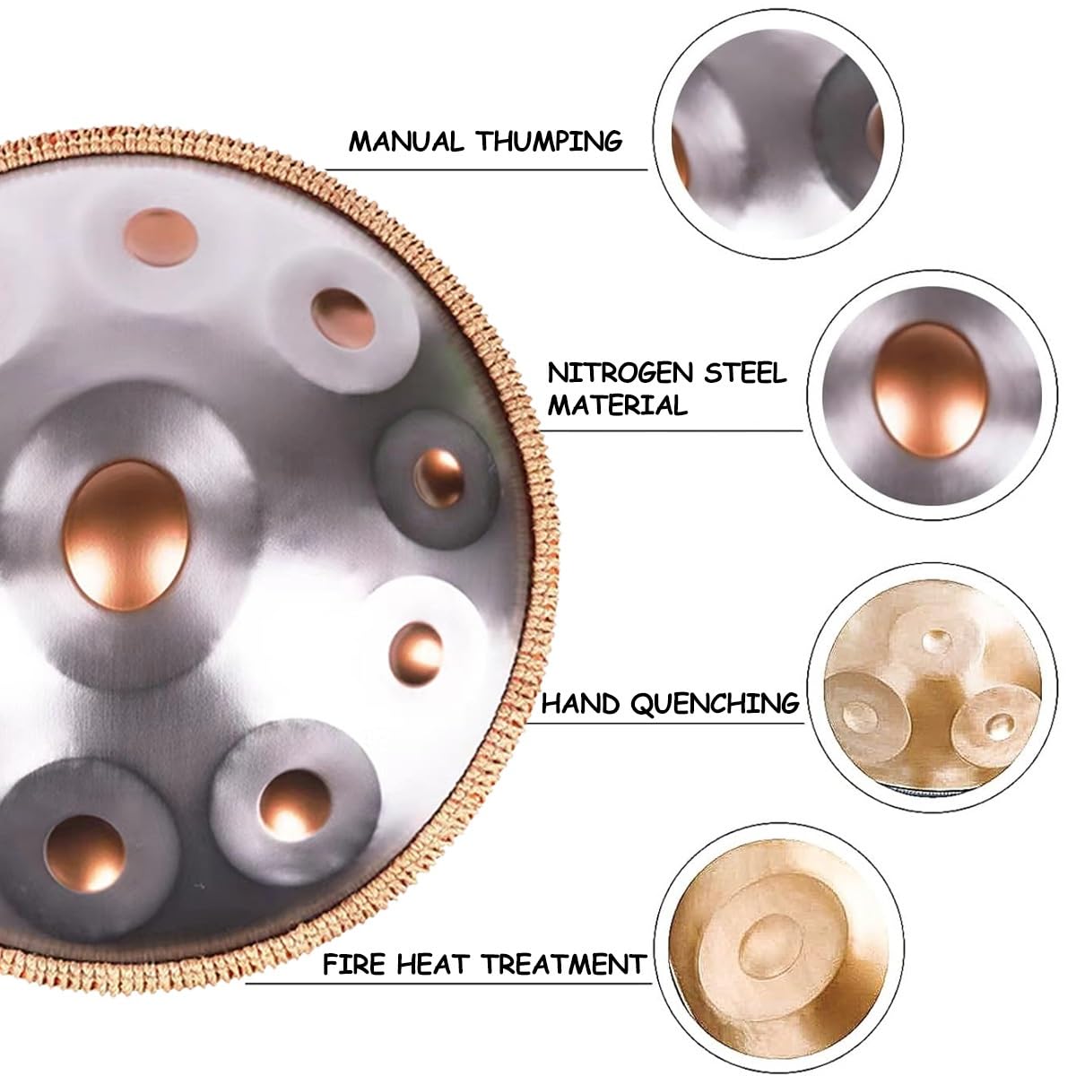 Handpan Strumento Musicale, 56cm 440 Hz 9/10/12 Note Tamburo In Acciaio Tongue Drum In Sol Minore Con Bacchette, Supporto Per Batteria, Borsa Per Meditazione Yoga(Nero,9)