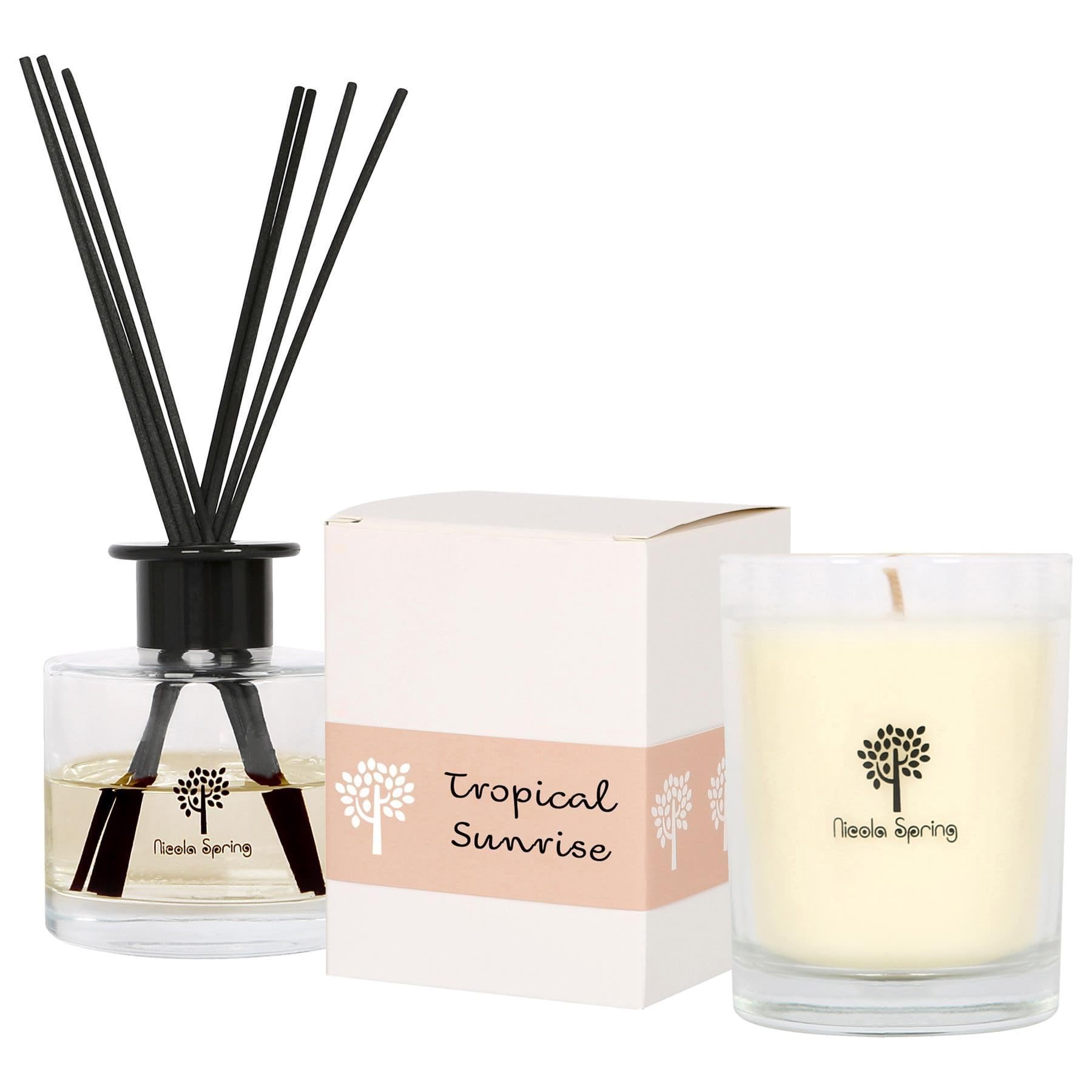 B&Q -  Tropical Sunrise Scented Candle & Diffuser Set160G Natural Soy Wax Candle & Home Air Freshener Set