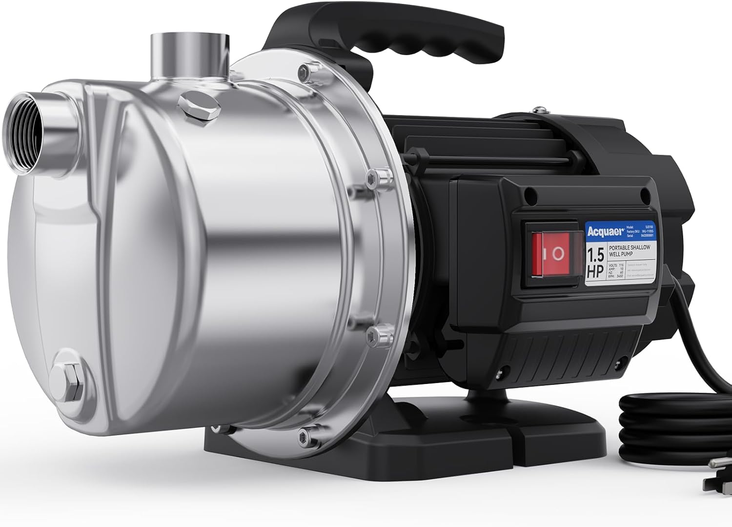 Acquaer 1.5HP Portable Shallow Well Pump, Stainless Steel