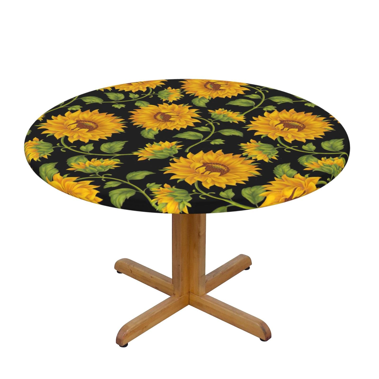 Sunflower Pattern Print Wipe Clean Oval Tablecloth Stain-Resistant Dining Table Accessories Table Protector For Home