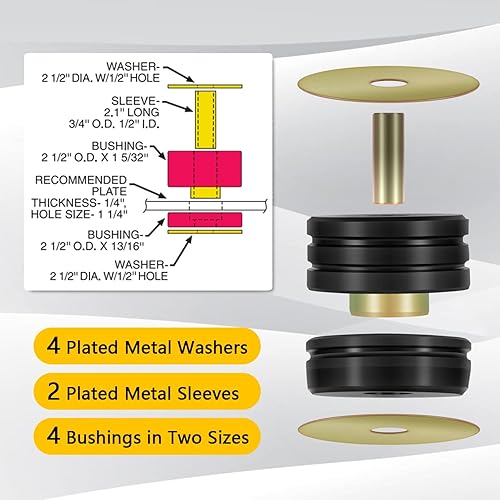 Miniatura 3 de 9.4102G - Cojinetes universales para montaje en el cuerpo, soportes y aisladores universales de poliuretano, incluyendo 4 arandelas, 2 fundas y 4