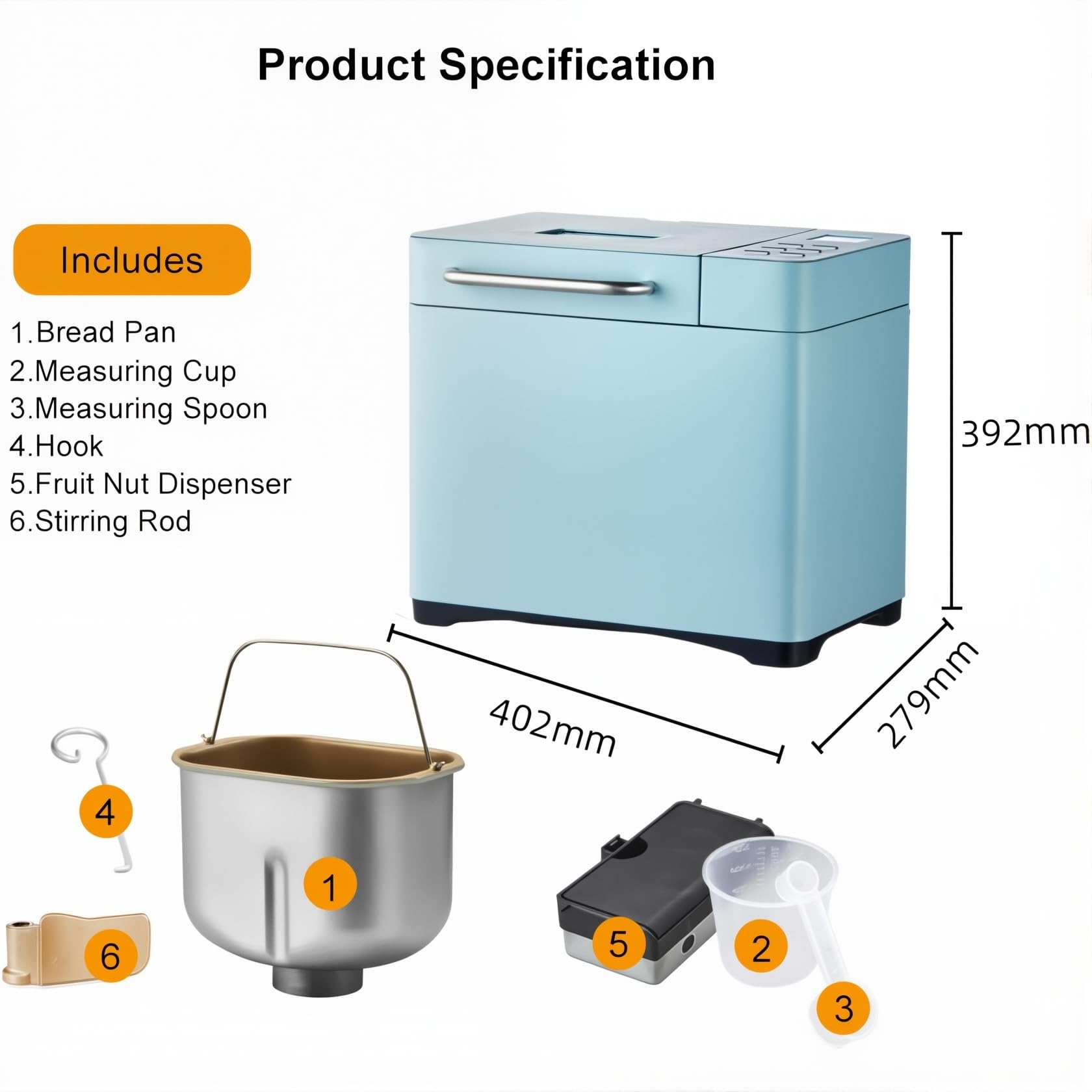 Genérico Panificadora Automática Azul 710 W, 1000 g de Capacidad, 19 Programas, Temporizador de 15 Horas, 40,2 x 27,9 x 39,2 cm, Modelo FzxE314