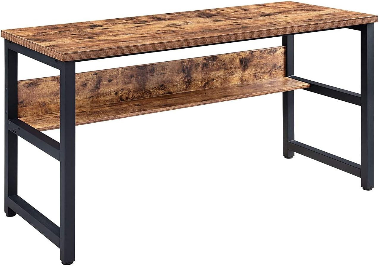 PayLessHere with Bookshelf, Writing Desk, Wood and Metal Frame, 1.18in (3cm) Thickened Desktop Industrial Style, Study Table for Home Office, Retro Brown, 55 Inch with Book Shelf : Home & Kitchen