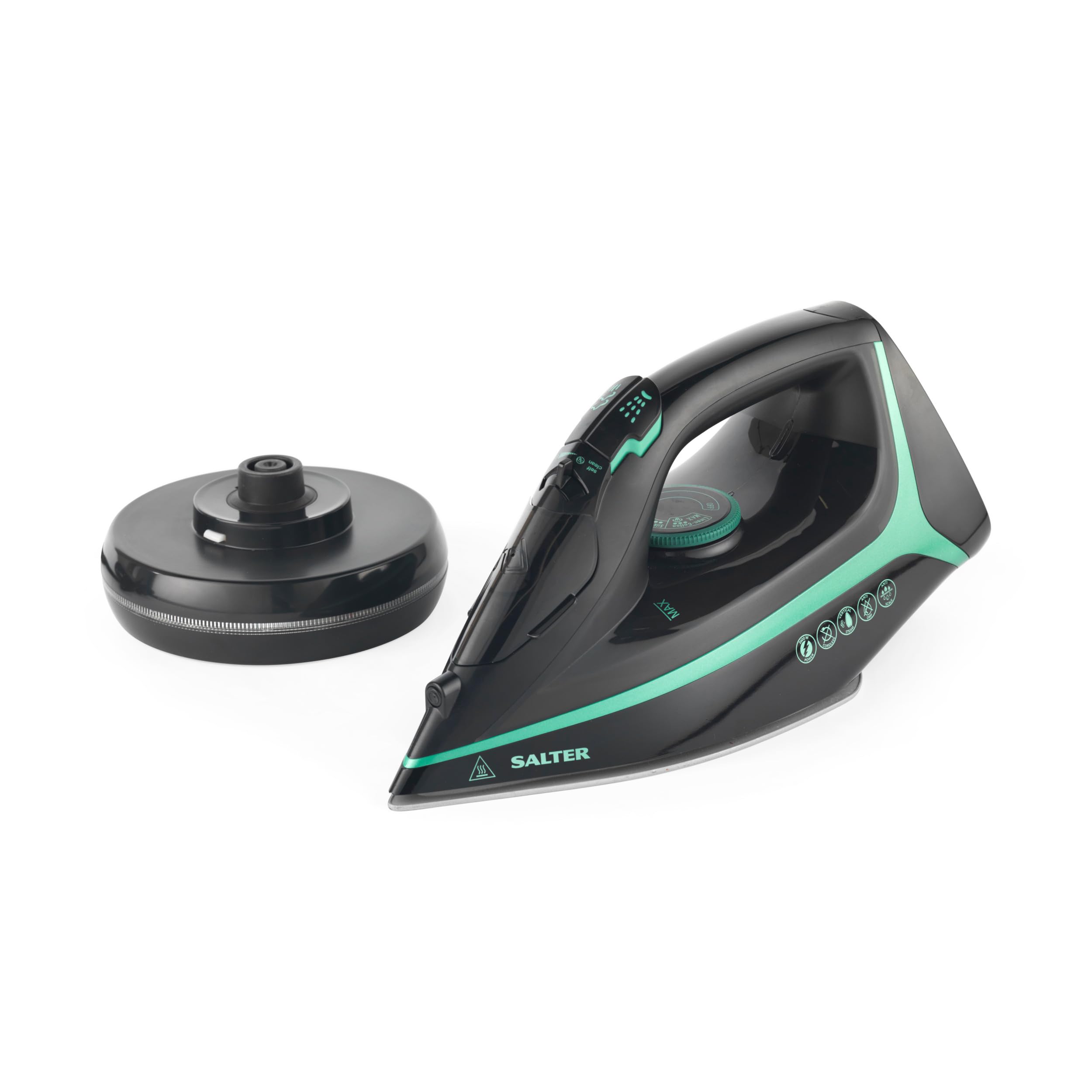 Salter SAL0987 2 In 1 Cordless Steam Iron - 360° Charging Base, Ceramic Soleplate, Use Corded Or Cordless, 300ml Water Tank, 140 g/min Steam Shot, 2200W, Anti-Calc, Adjustable Temperature Dial