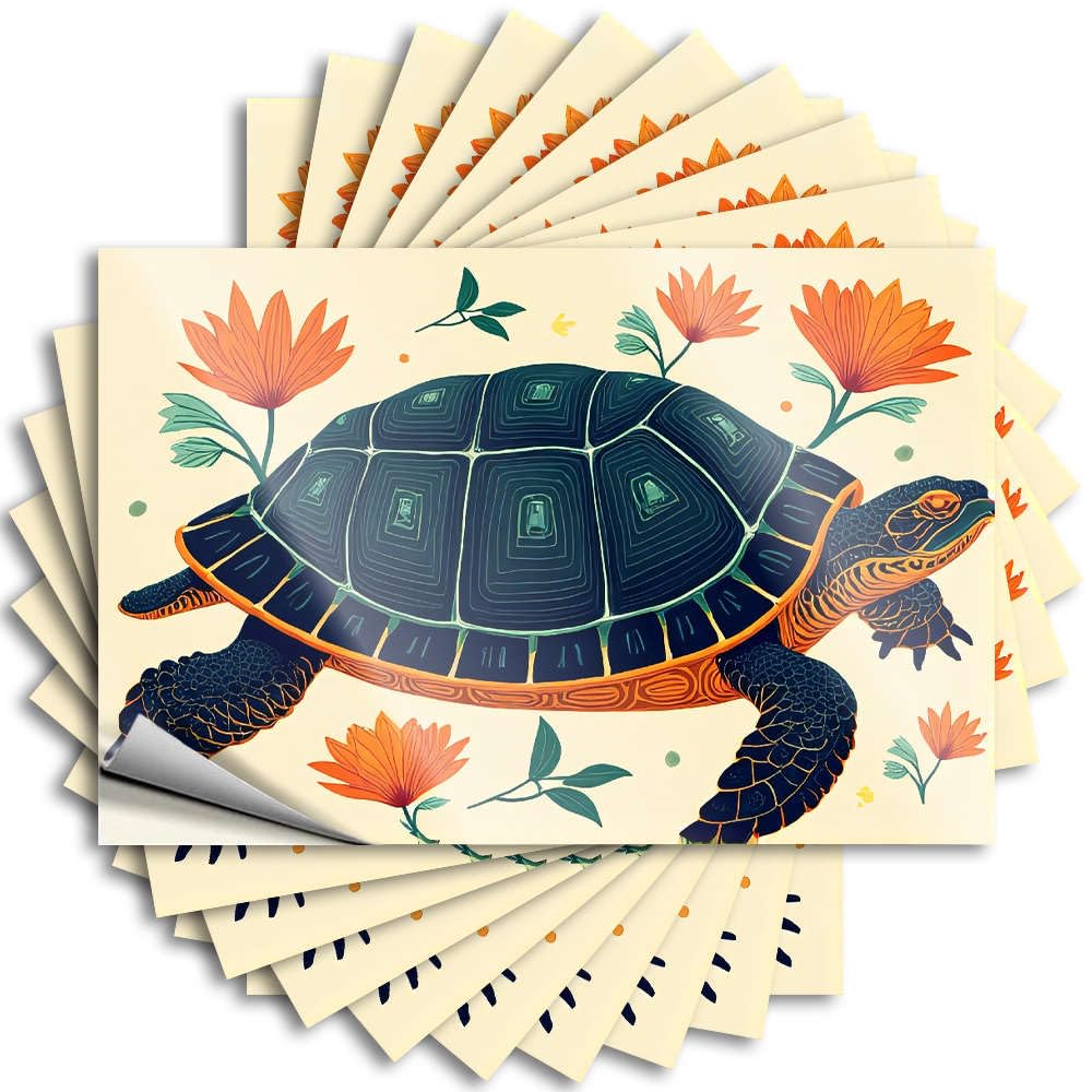 Camper Decor Encouragement Sticker - A Turtle Surrounded By Vibrant Orange Flowers. Removable Decal Water Easy Peel for Sports(6X9CM)