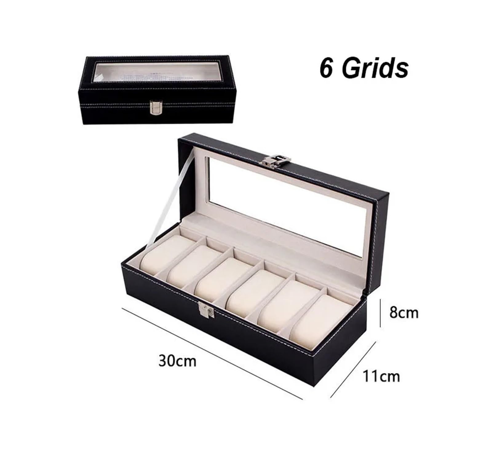 Caja Para Relojes Caja de reloj organizadora de colección de almacenamiento de exhibición de cuero PU for hombres, vitrina de reloj con tapa de vidrio Caja De Reloj Para Hombre Y Mujer(Beige 5 Grids)