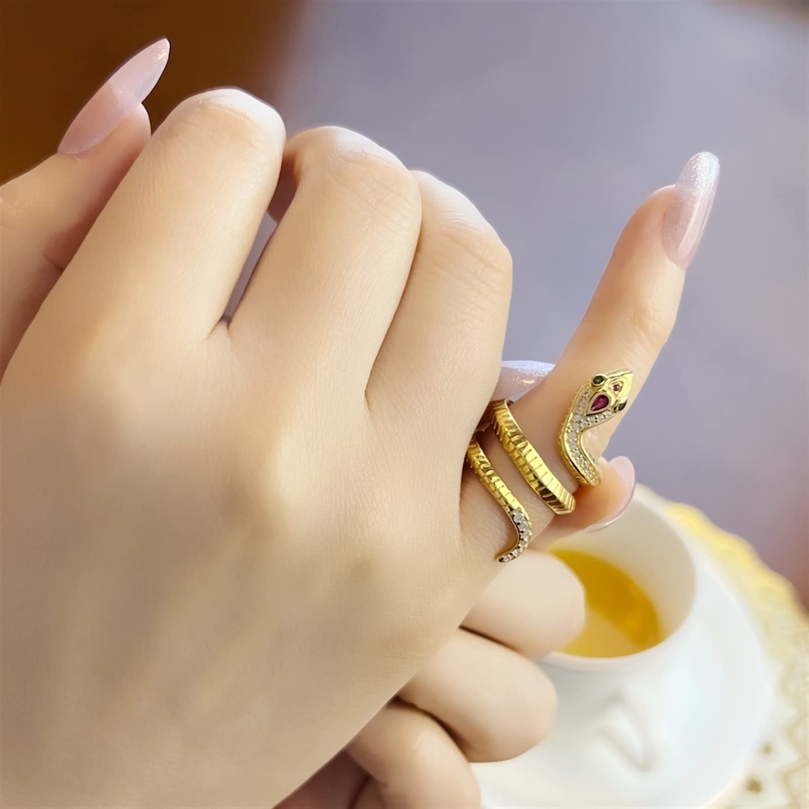 Anillo De Serpiente Dorada, Anillo De Plata De Ley 925 Anillo Abierto Ajustable Bohemia Jewerly Regalo For Mujeres Hombres Niñas Esposa Hija Mamá Hermana Novia