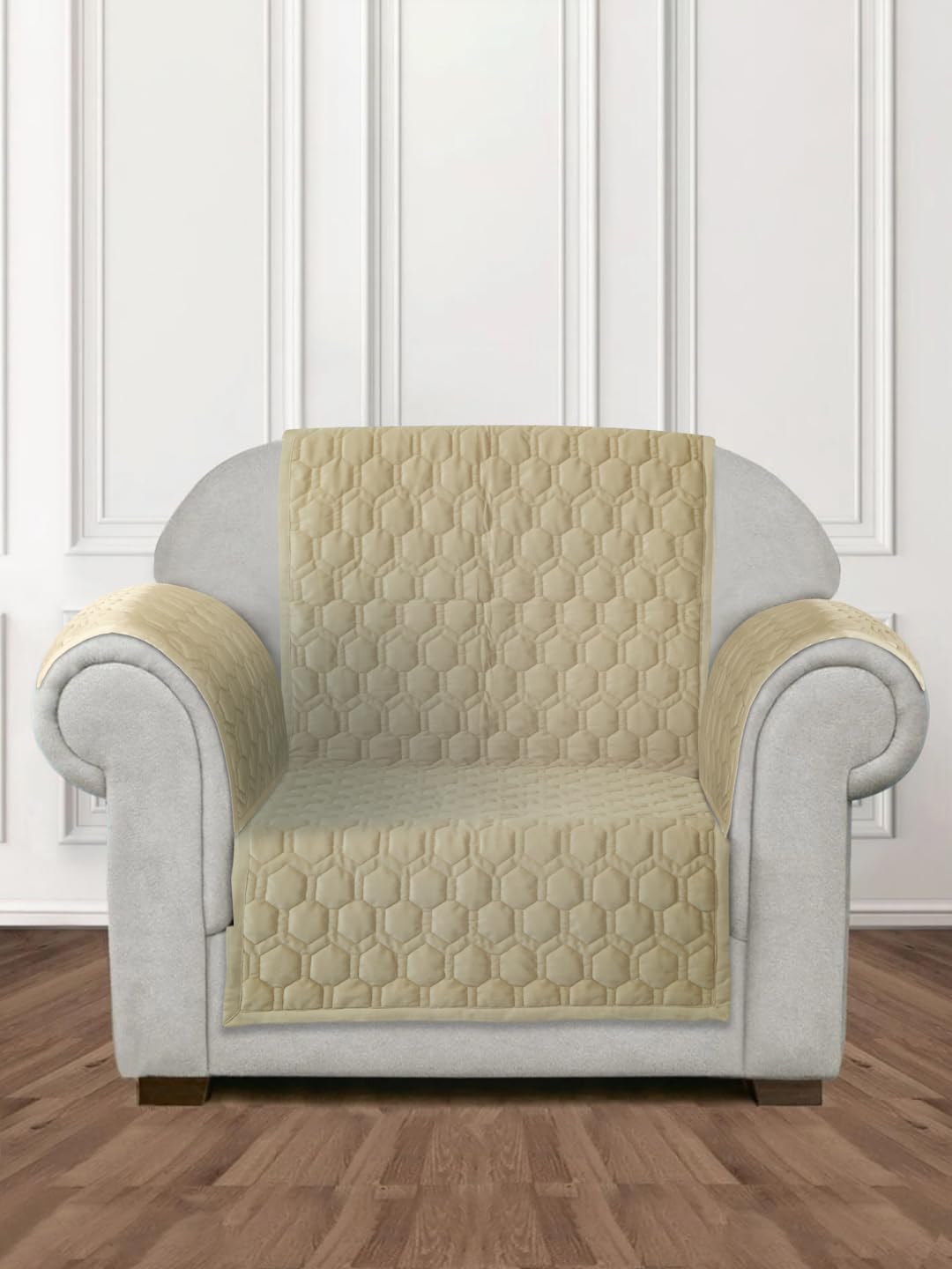 eyda Premium Quilted Sofa Cover Set for 1 Seater Sofa with 2 Arm Rest, Honey Comb Pattern Velvet 1 Seater Sofa Set Covers, Soft Touching Cover for Couch Flexible Stretch Sofa Slipcovers, Beige (B0D5BMPXQ2) Amazon Price History, Amazon Price Tracker