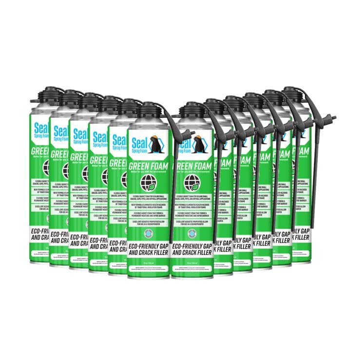 Seal Spray Green Foam: Eco-Friendly, Flexible Curing, Gasket Foam for Gaps and Cracks - Pack of 12 Cans