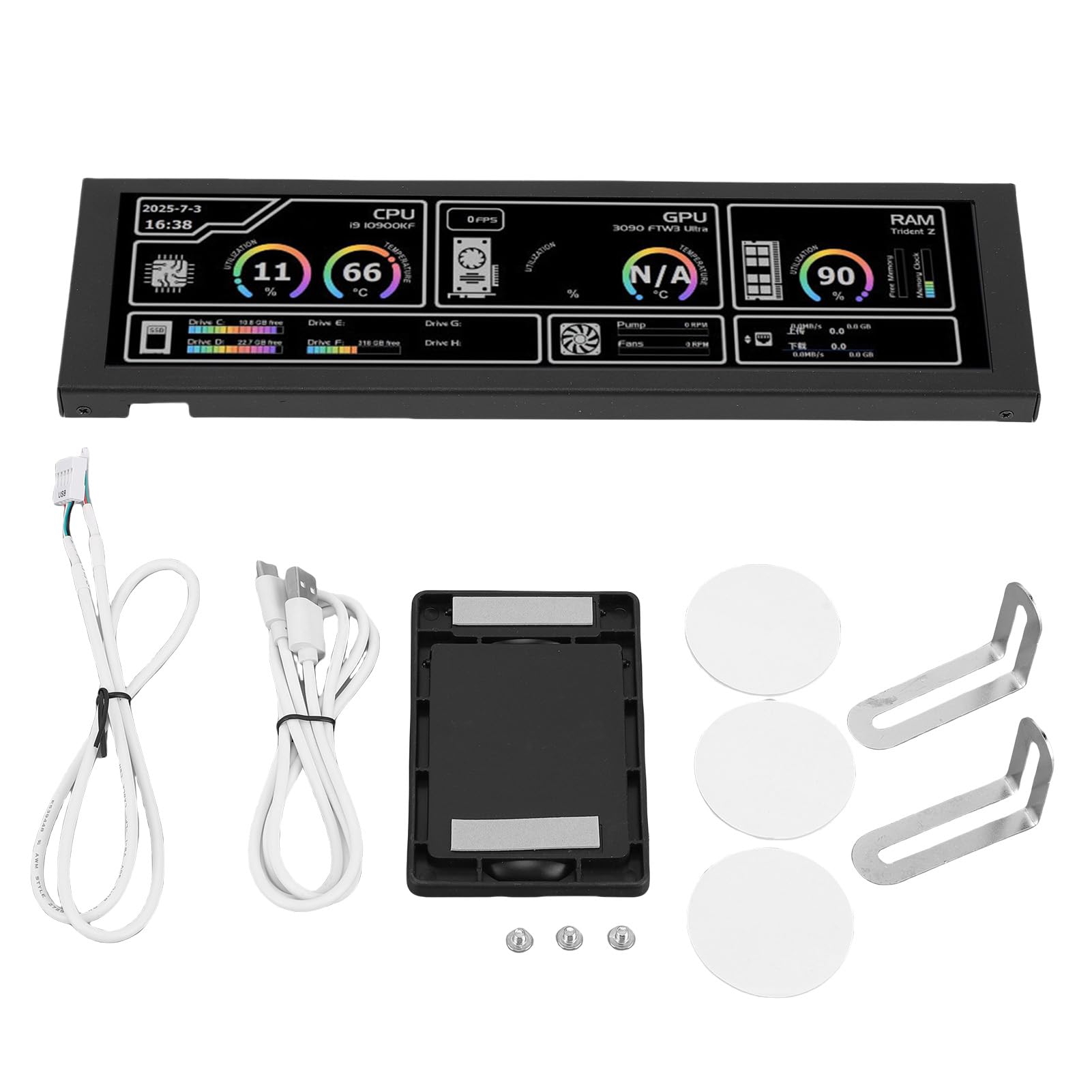 PC-Temperaturanzeigefeld, 8,8 Zoll Universal, 1920 X 480 Auflösung und 178° Weiter Betrachtungswinkel, Zur Überwachung der CPU-GPU-Datentemperatur (Black)