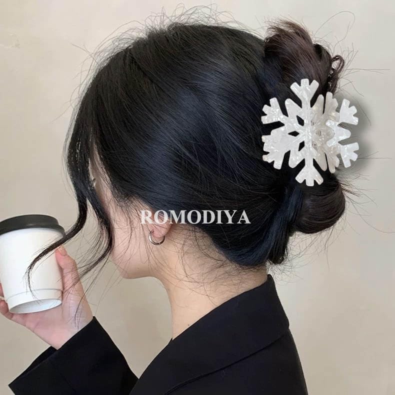 1 Pack White Snowflake Hair Claw Clips Winter Hair Clips for Thick or Thin Hairs Christmas Hair Accessories Strong Hold Large Hair Catch Clip Non Slip Acrylic Jaw Clips for Women Girl Party Decoration - Image 5