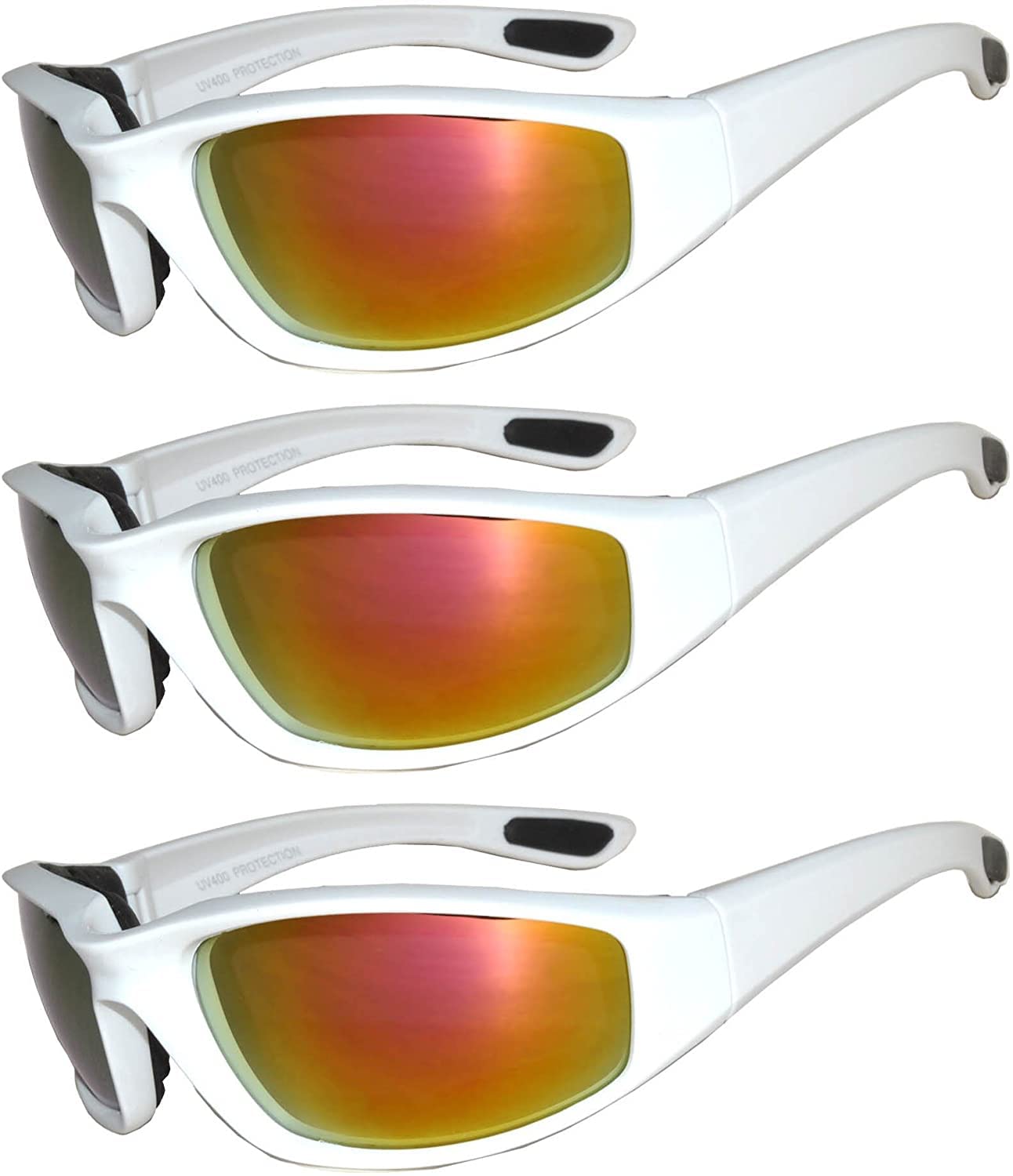 OWL 3 Pack Motorcycle Riding Glasses, Padded Sport Sunglasses, Assorted Colors for Men and Women