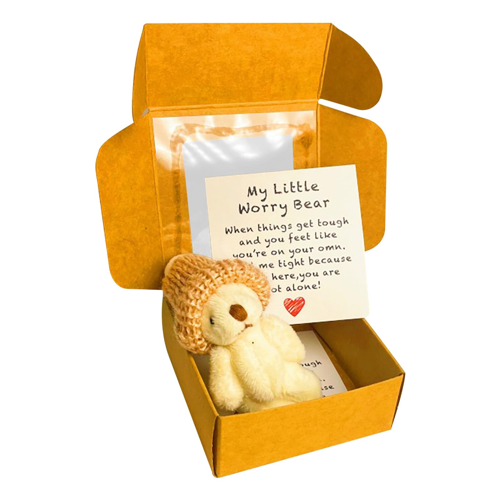xinxinyu Handmade Mini Plush Teddy Bear in Box, ATeddyBear Hug in a Box, Little Pocket Mini Plush Bear with Inspirational Card Sympathy Gift, Motivational Gifts for Lovers and friends (White)