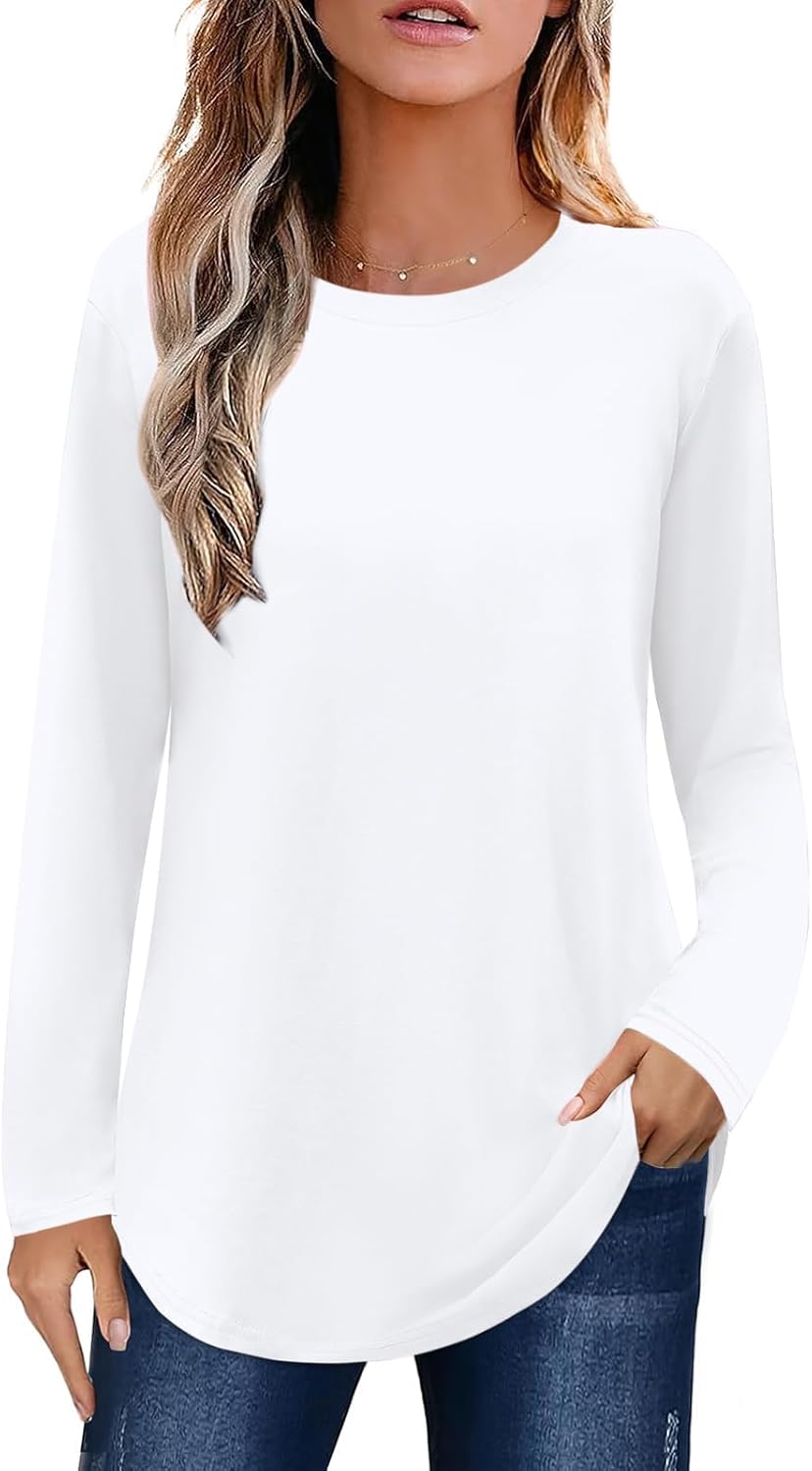 Elesomo Womens Shirts Casual Crew Neck Short/Long Sleeve Tunic Tops Tees