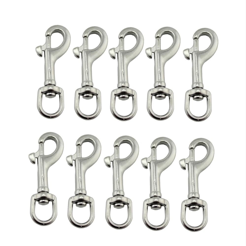 WUUKEPSG 10Pcs Stainless Steel 316 Oval Single End Swivel Eye Bolt Snap Hook 65Mm-91Mm for Dog Leash Sucba Diving/10Pcs/91Mm