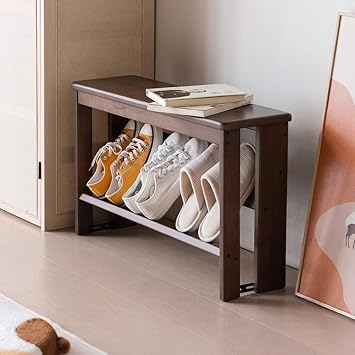 Shoe Bench Entryway 2-Tier Rack with Seat Chair Shoe Bench Organizer Stable, Narrow Shoe Seating Shelf for Entry, Hallway, Living Room, Bedroom, Closet