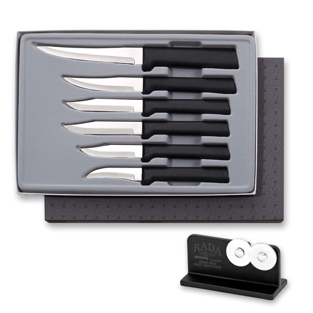 Rada Cutlery All-Star Paring Gift Set (G252) with Quick Edge Sharpener (R119), 6-Piece Knife Set and Knife Sharpener, Stainless Steel Blades, Black