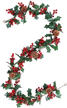 Christmas Garland Artificial Poinsettia Red Berry Pine Cone Vine Garland Home Garden Decoration Type A
