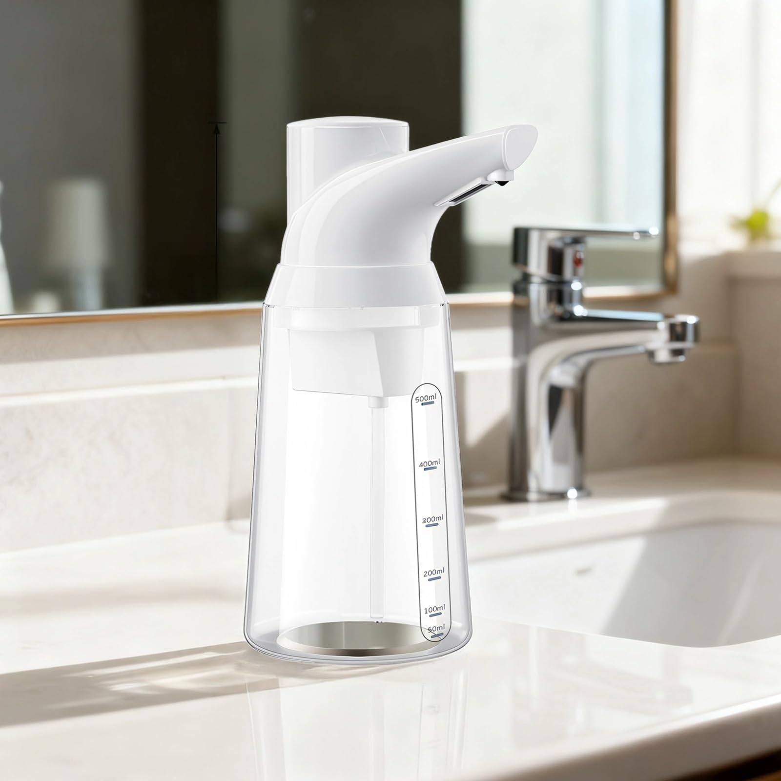 Dispensador automático de jabón, capacidad de 700 ml, bomba de sensor sin contacto con 4 niveles ajustables, funciona con pilas para cocina y baño