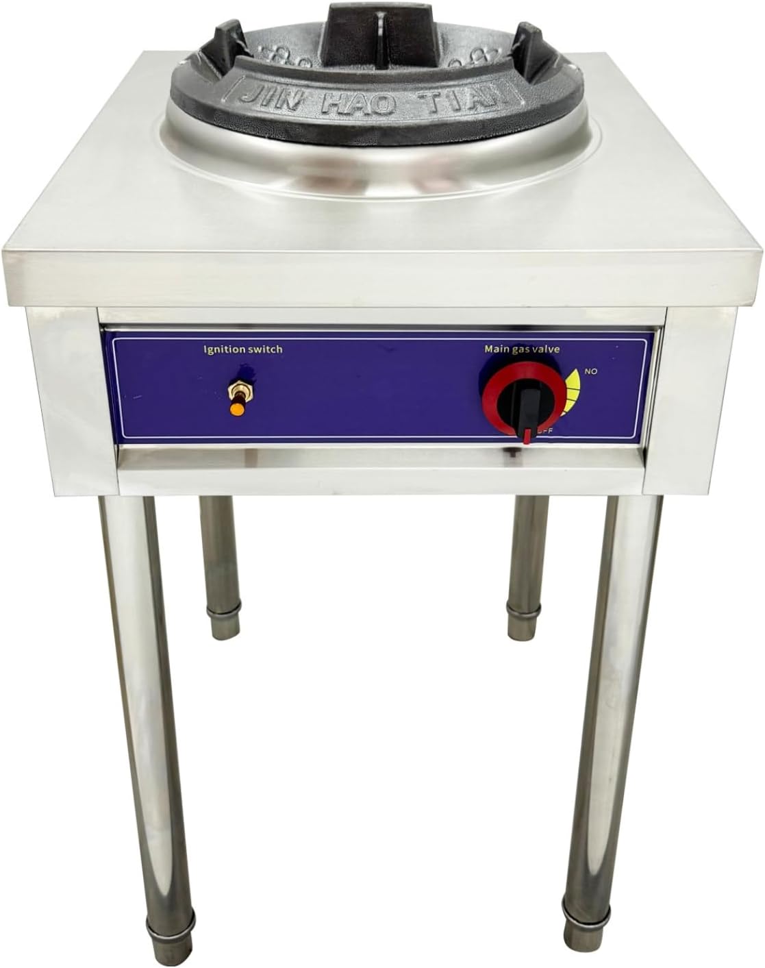 Commercial Gas Wok Stove Stainless Steel High-Pressure LPG Gas Stove Cast Iron Head 45,000 BTU 10" Single Stove Burner for Hotel Restaurant