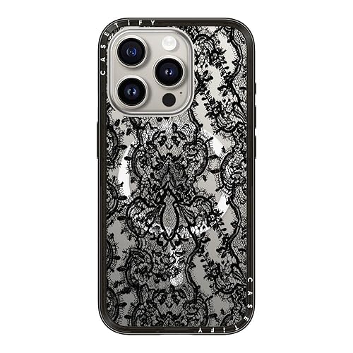 CASETiFY for iPhone 15 Pro Case - Compact Compatible with MagSafe | Slim and Sleek | 4ft. 2x Military Grade Drop Protection | Lace Pattern | Black