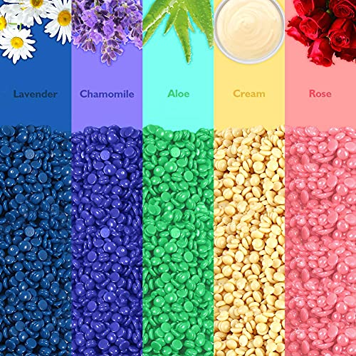 Bestidy Waxing Kit for Women Men Hair Removal with 5 packs Hard Wax Beans Moisturizing Aloe Formulas Hard Wax Beads, At Home Wax Kit for Legs, Face, Underarm, Bikini, Brazilian (Black)