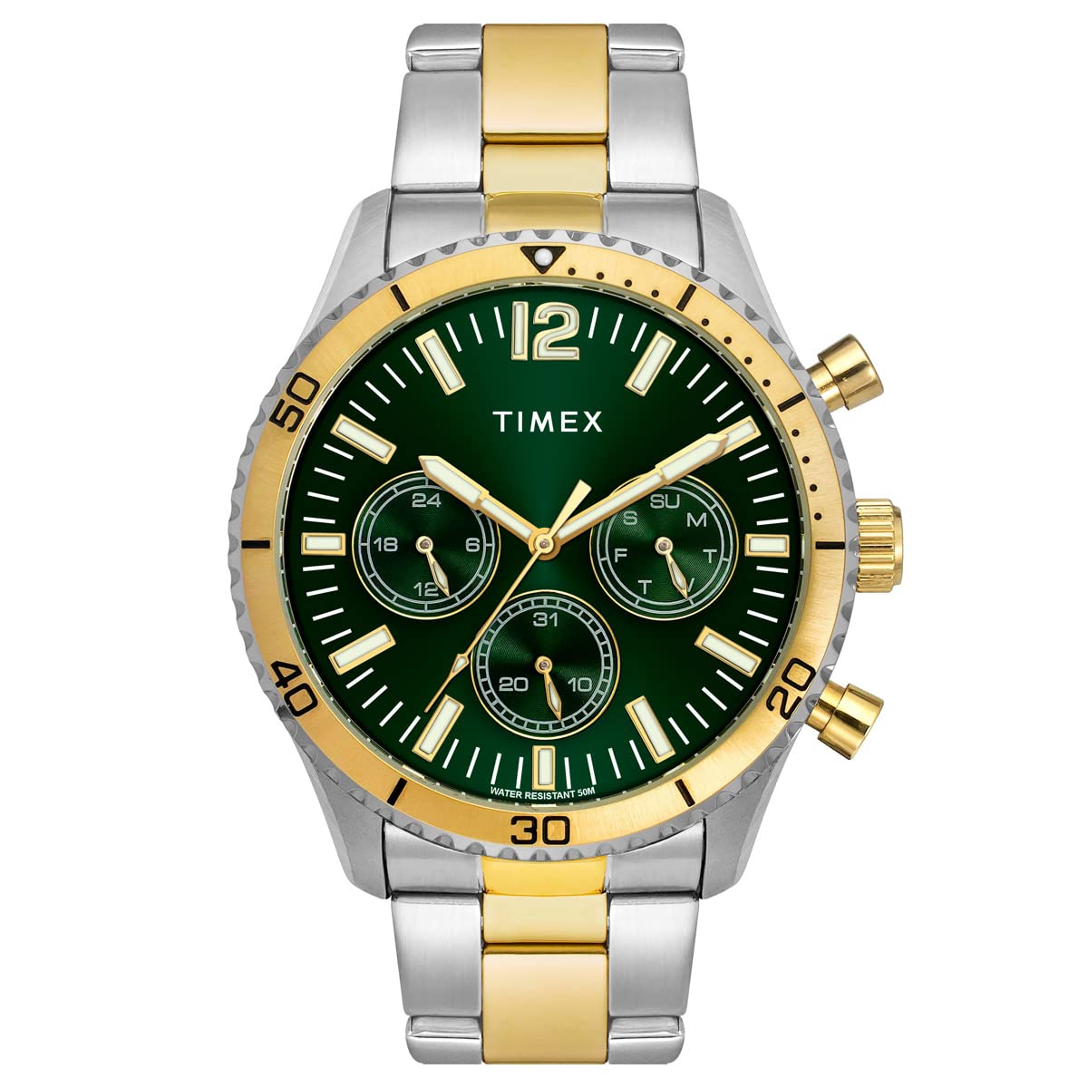 TIMEX Men Stainless Steel E-Class Premium-Sport Collection Analog Green Dial Coloured Quartz Watch, Round Dial with 43 Mm Case Width - Tweg22201, Band Color-Multicolor (B0C27RYKJ5) Amazon Price History, Amazon Price Tracker