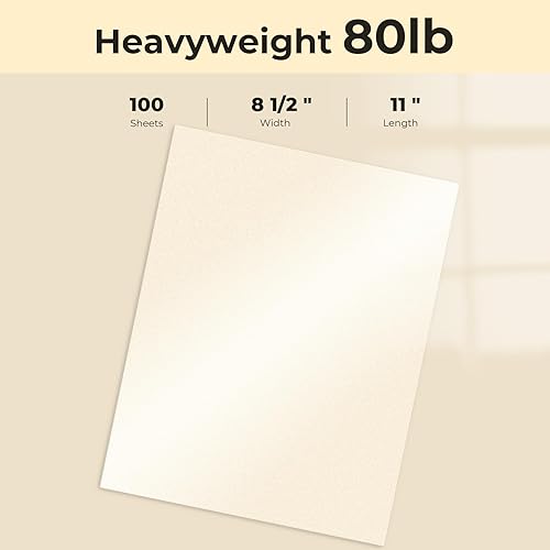Miniatura 2 de Ohuhu - Cartulina color crema brillante, 100 hojas, 8.5 x 11 pulgadas, peso pesado, 80 libras, papel metálico, cartulina para manualidades,