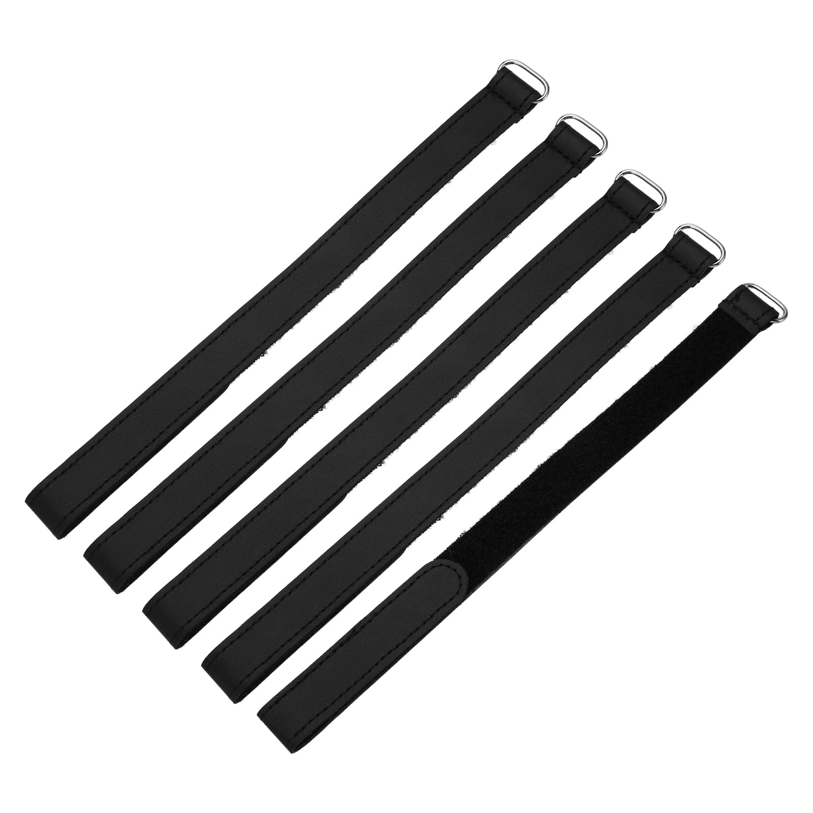 sourcing map 5Pcs Reusable Battery Tie Down Straps,2x35cm Black Leather Multipurpose Battery Hold Down Adjustable Cinch Strap Hook Loops Fastening Tie for Quadcopters FPV RC Drone Boat Cars