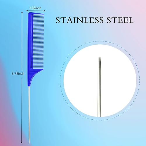 Miniatura 4 de Juego de 3 cepillos de pelo de espalda lisa para el cabello, cepillo de control de bordes, peine para mujeres, bebés, niños, cabello negro (azul