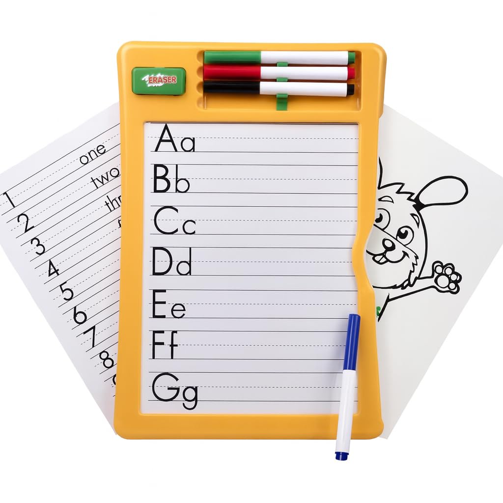 WISHKEY Plastic Word Pad Educational Board with Marker Pen,Drawing Erasable Writing Graffiti Early Education Toy Boards for Painting Sketch Slate for Toddler Kids(Pack of 1, Multicolor)