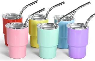 3oz Mini Tumbler Shot Glass with Straw and Lid, Cute Tiny Stainless Steel Car Cup Vacuum Insulated Cups for Wedding Party Whiskey Cocktail Bar Outdoor Camping Travel 6 Pack (Mix Colors-6Pack-B, 3oz)
