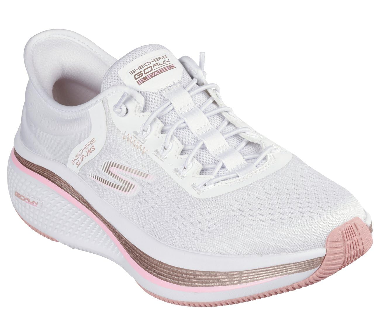 Skechers Women's Go Run Elevate 2.0 Banyan Slip-On Sneakers, White Textile/Pink Trim, 5.5 UK