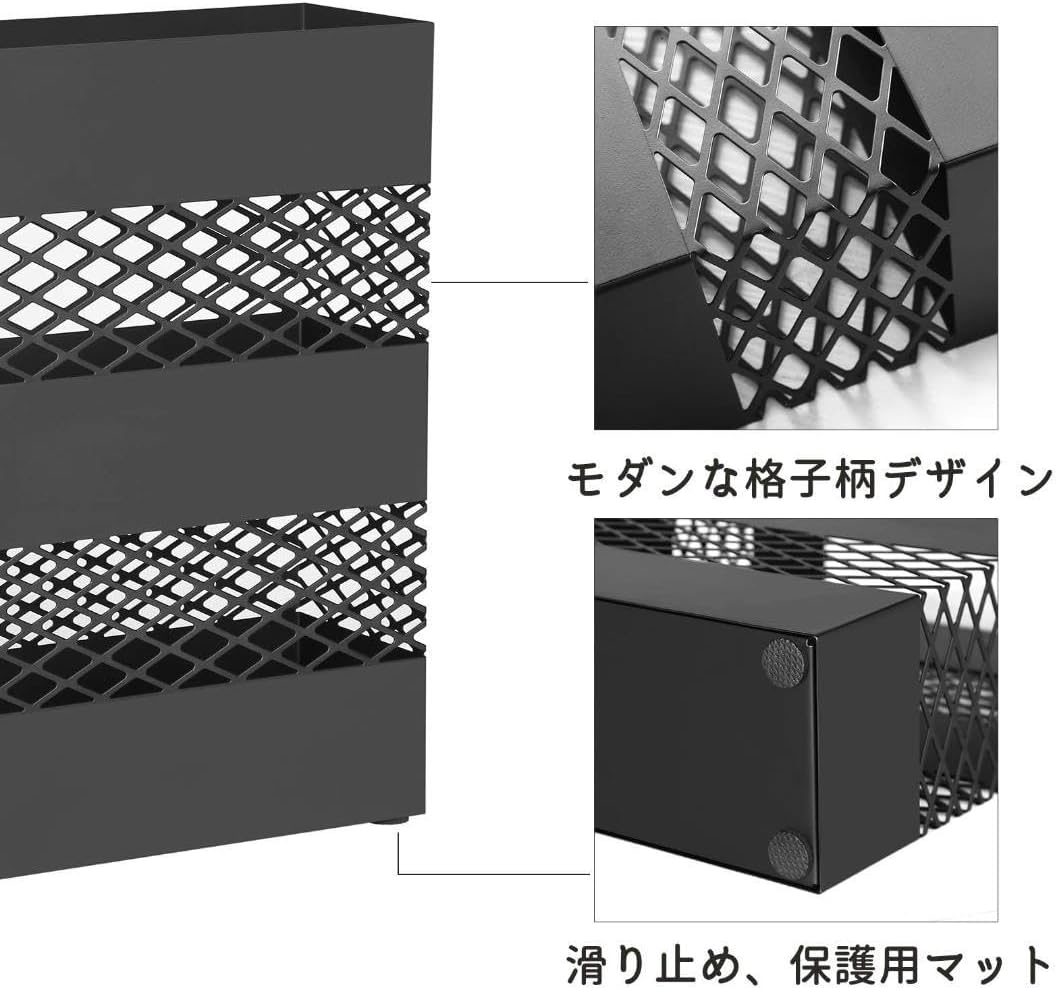 スリム傘立て - 安定性 着脱式水受け皿、折り畳み傘用フック スリム傘