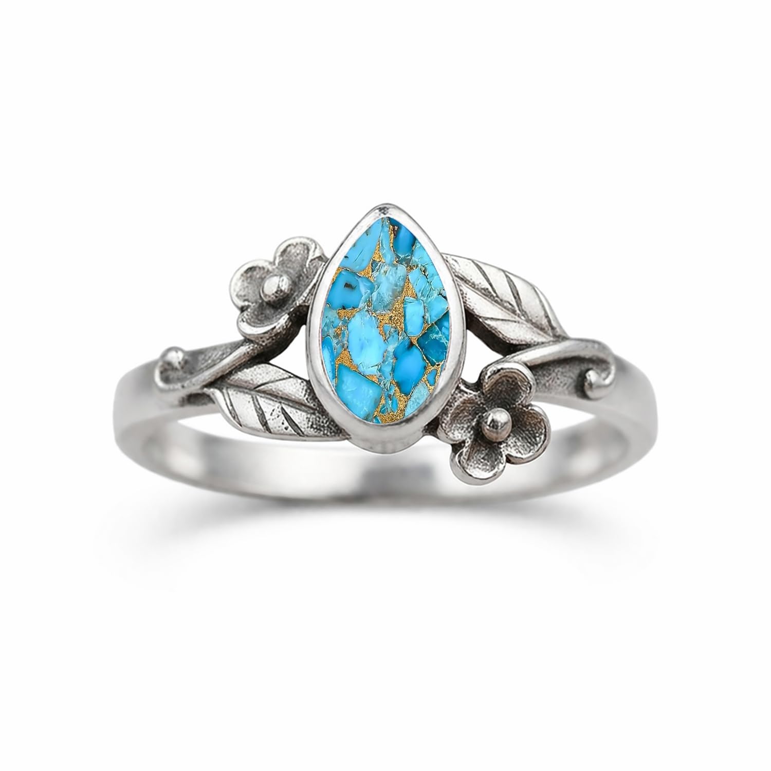 Blue Sunstone Teardrop Ring for Women in 925 Sterling Silver Plated | Pear Shape Blue Gemstone Ring | Floral Leaf Handmade Boho Vintage Statement Jewelry Wedding, Birthday Gift... - Image 10
