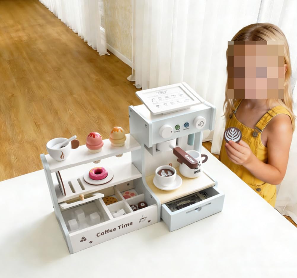 Set da Gioco Caffetteria in Legno, Banco Finta Macchina del caffè | Set Gioco di Ruolo Caffè, Cibo per Gioco di Finzione, Stazione del Caffè per Bambini