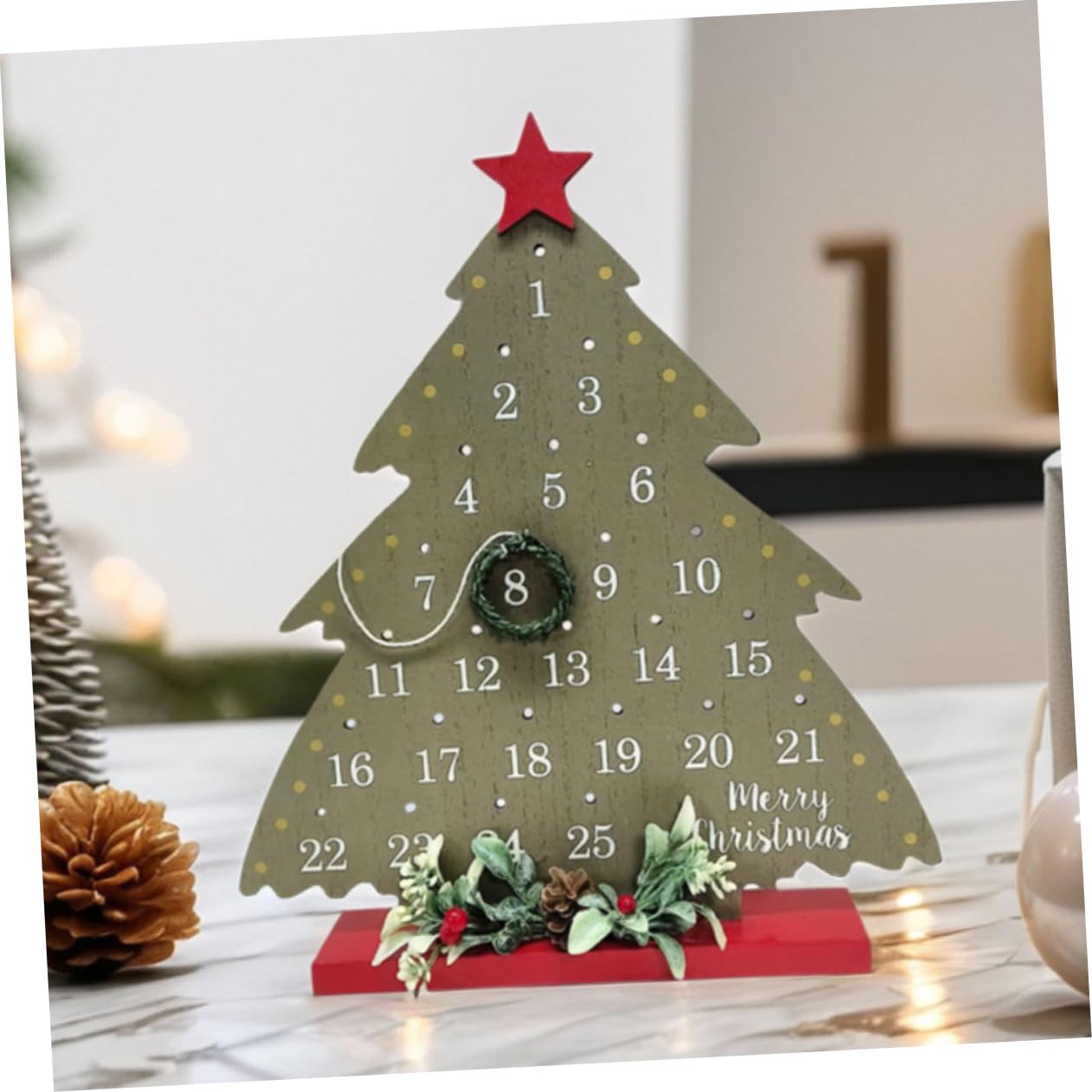 Toyvian Calendario Avvento Natale in Legno con Decorazione Albero Rustico da Tavolo Segnale Conto alla Rovescia Festivo per Casa Ufficio e Negozi Ornamento Natalizio Multiuso