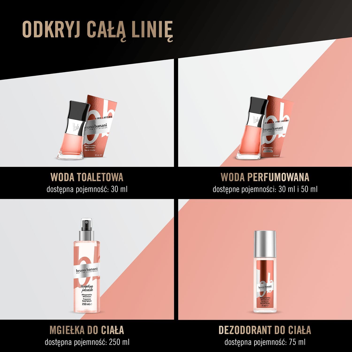 bruno banani Magnetic Woman - Body Splash - Amber Gourmand perfumy damskie - 1 opakowanie (1x 250 ml)