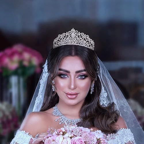 Miniatura 2 de Jorsnovs Tiaras de boda con circonita 5A con forma de corazón para boda, concurso de circonita cúbica completa, coronas de reina para quinceañera CZ