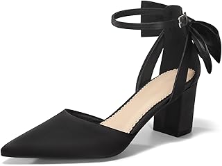 Womens Chunky Heels Low Heel Ankle Strap D'Orsay Pumps Closed Pointed Toe Wedding Bridal Shoes - Buy now