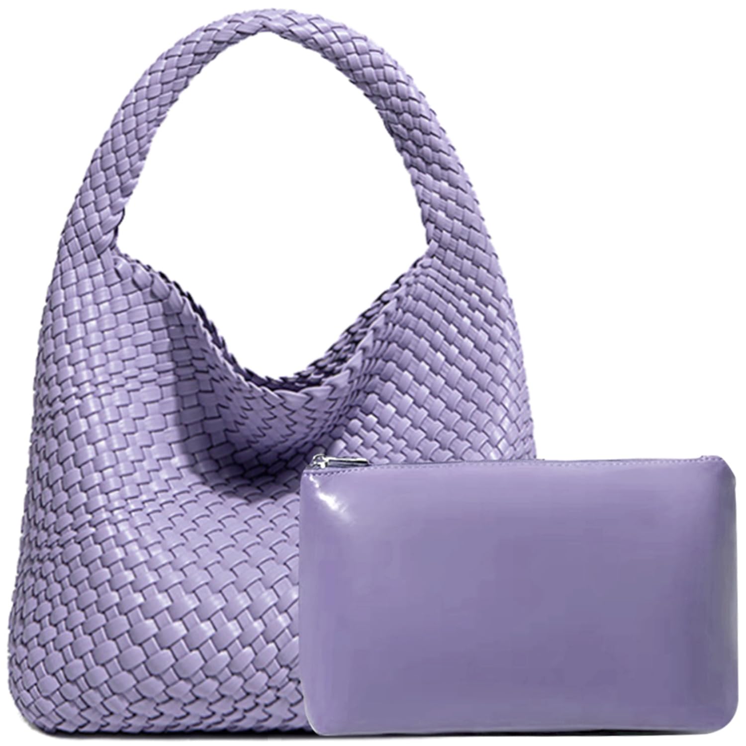 JINMANXUEWomen Vegan Leather Hand-Woven Tote Handbag Fashion Shoulder Top-handle Bag All-Match Underarm Bag with Purse