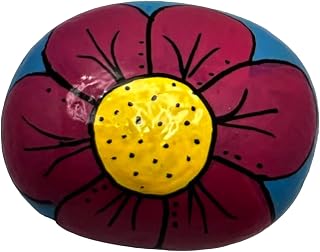 Pink Daisy Flower Decorative hand painted rocks, garden stones, and bricks for indoor and outdoor use (3"-5") Medium (5"-8") Large (Medium)