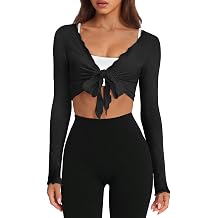 Womens Workout Tops Pilates Outfits for Women Long Sleeve Shirts Ballet Cover Ups Tie Front Wrap Tops Gym Sets