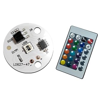 1Pcs 3W 5V High-Power LED Rainbow Gradient RGB Chip with Remote Control, Aluminum Plate Circular PCB Base Heat Sink SMD COB 120deg 31MM Dia Suitable for DIY Lighting or Night Lights