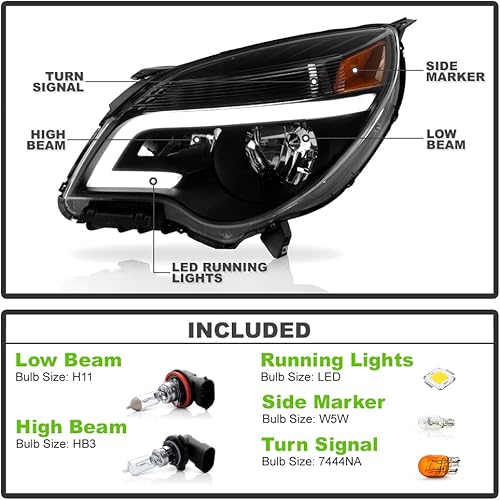 Miniatura 2 de ACANII - Para modelo halógeno 2010-2015 Chevy Equinox Negro Estilo Actualizado LED Faros Faros Faros Par Izquierdo+Derecho