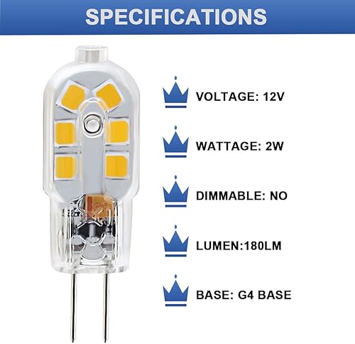 Miniatura 6 de SumVibe Bombilla LED G4, reemplazo de bombilla halógena de 20 W, base de dos pines G4 de 2 W, ACDC 12 voltios luz blanca diurna 6000 K, no