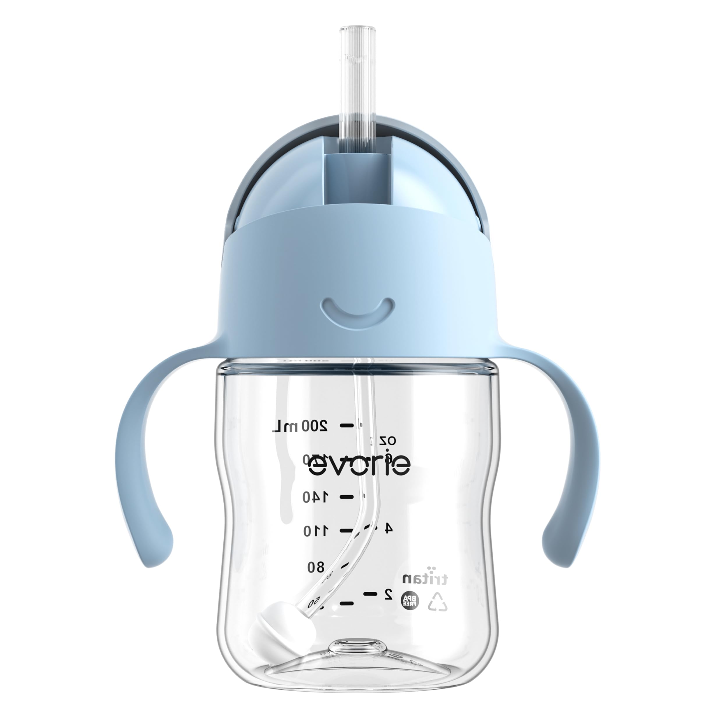 Evorie Tritan Trinkflasche mit Gewichtsstrohhalm 200 ml, auslaufsicher mit Griffen für Babys ab 6 Monaten, Trinklernflasche